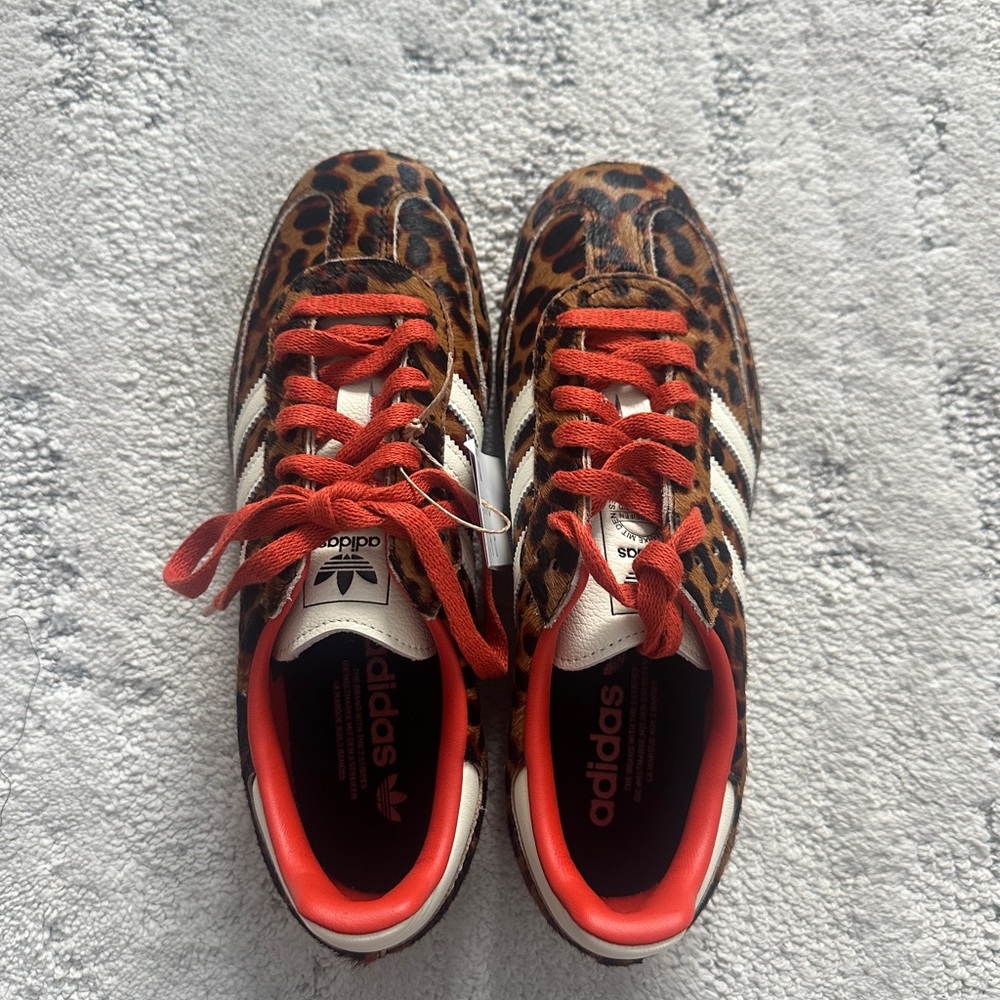 adidas Leopard Print Athletic Shoes with Red Accents